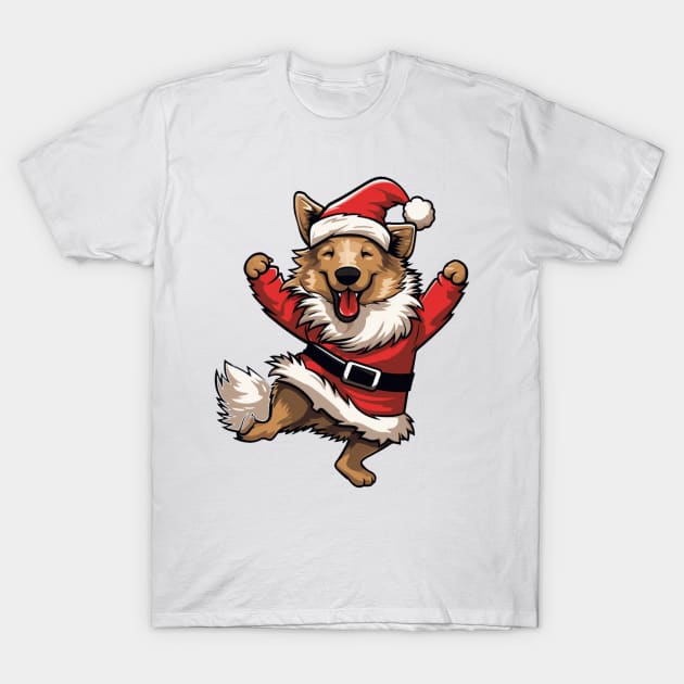 Cartoon Christmas Shetland Sheepdog Dancing T-Shirt by Chromatic Fusion Studio